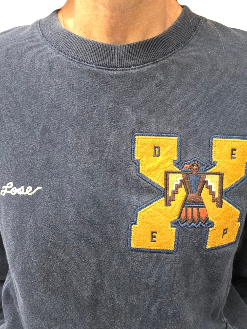 10.Deep Embroidered Navy Pocket Sweatshirt L Streetwear - Picture 6 of 9